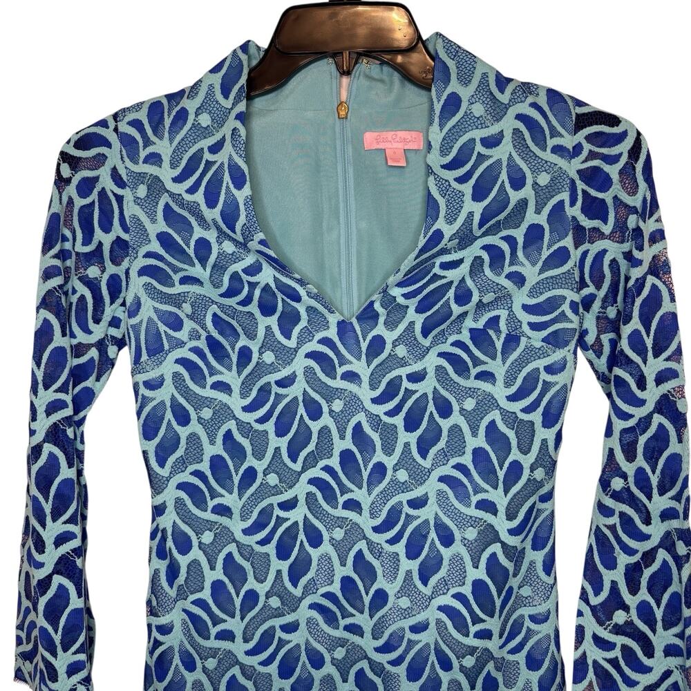Lilly Pulitzer Devina Floral Lace Mini Shift Dress Brewster Blue Womens Size 0 - Picture 2 of 10
